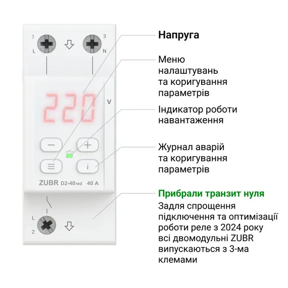 ZUBR D2-50 RED РЕЛЕ ЗА СЛЕДЕНЕ, КОНТРОЛ И ЗА ЗАЩИТА ОТ НАПРЕЖЕНИЕ С ТЕРМОЗАЩИТА