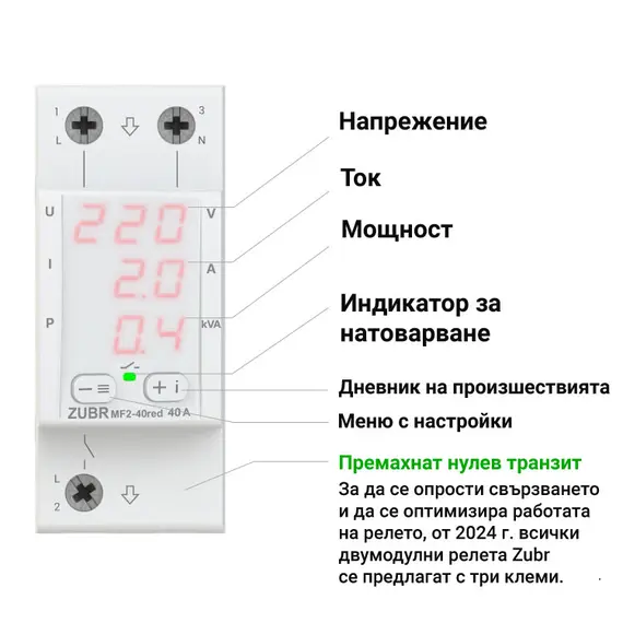 МУЛТИФУНКЦИОНАЛНО РЕЛЕ ЗА ЗАЩИТА ОТ НАПРЕЖЕНИЕ, МОНОФАЗНО ZUBR MF2-50 RED